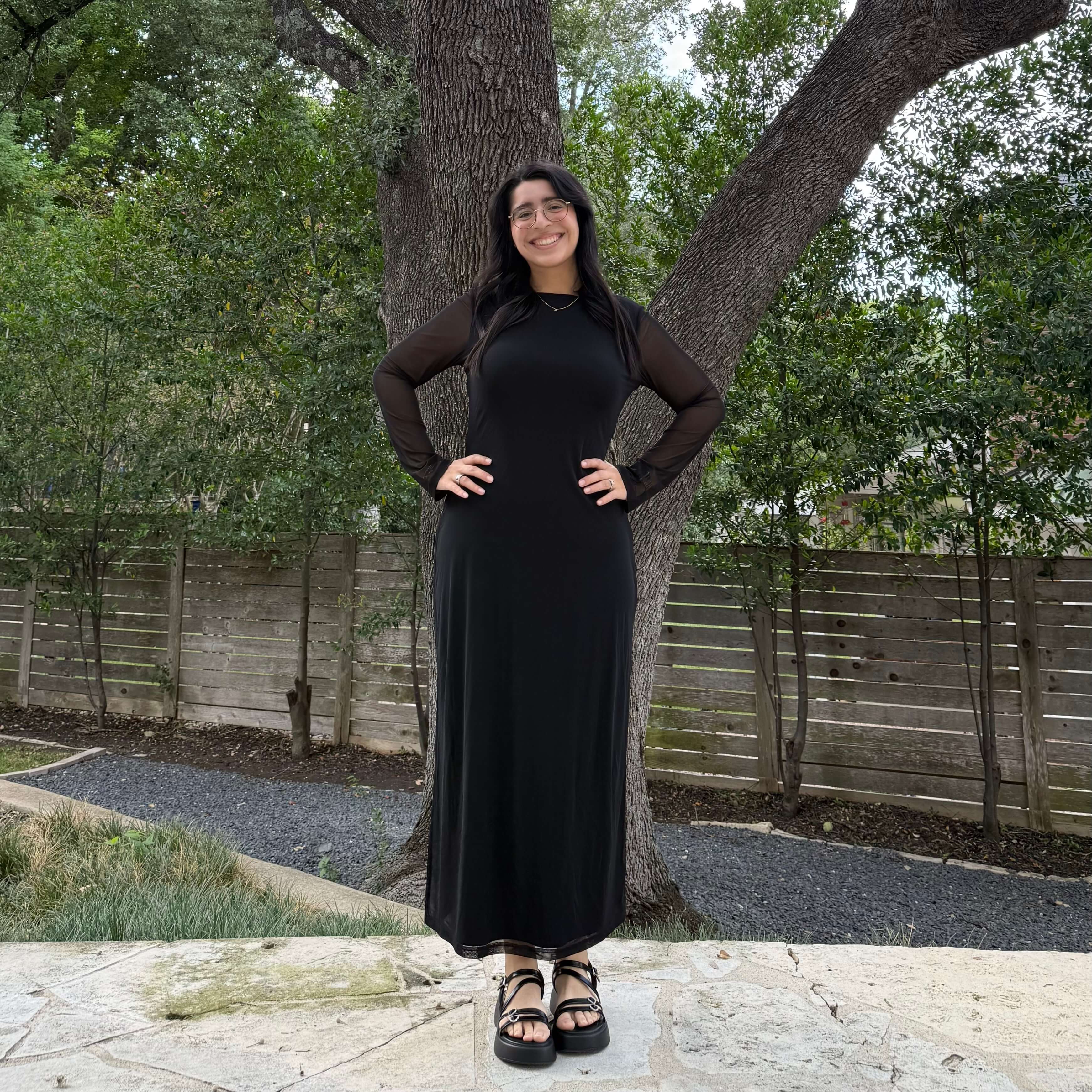 Long-Sleeve Flora Dress - Black