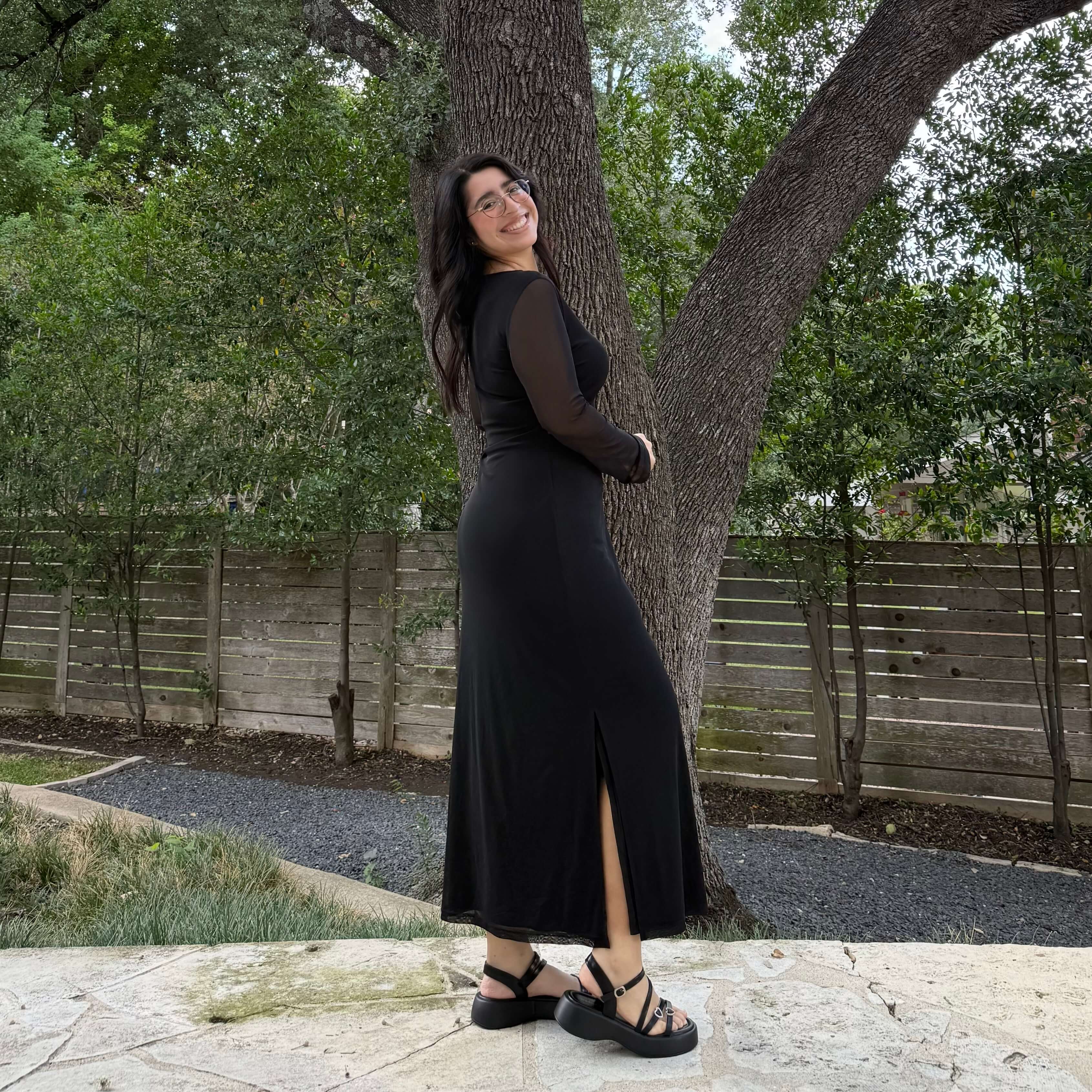 Long-Sleeve Flora Dress - Black